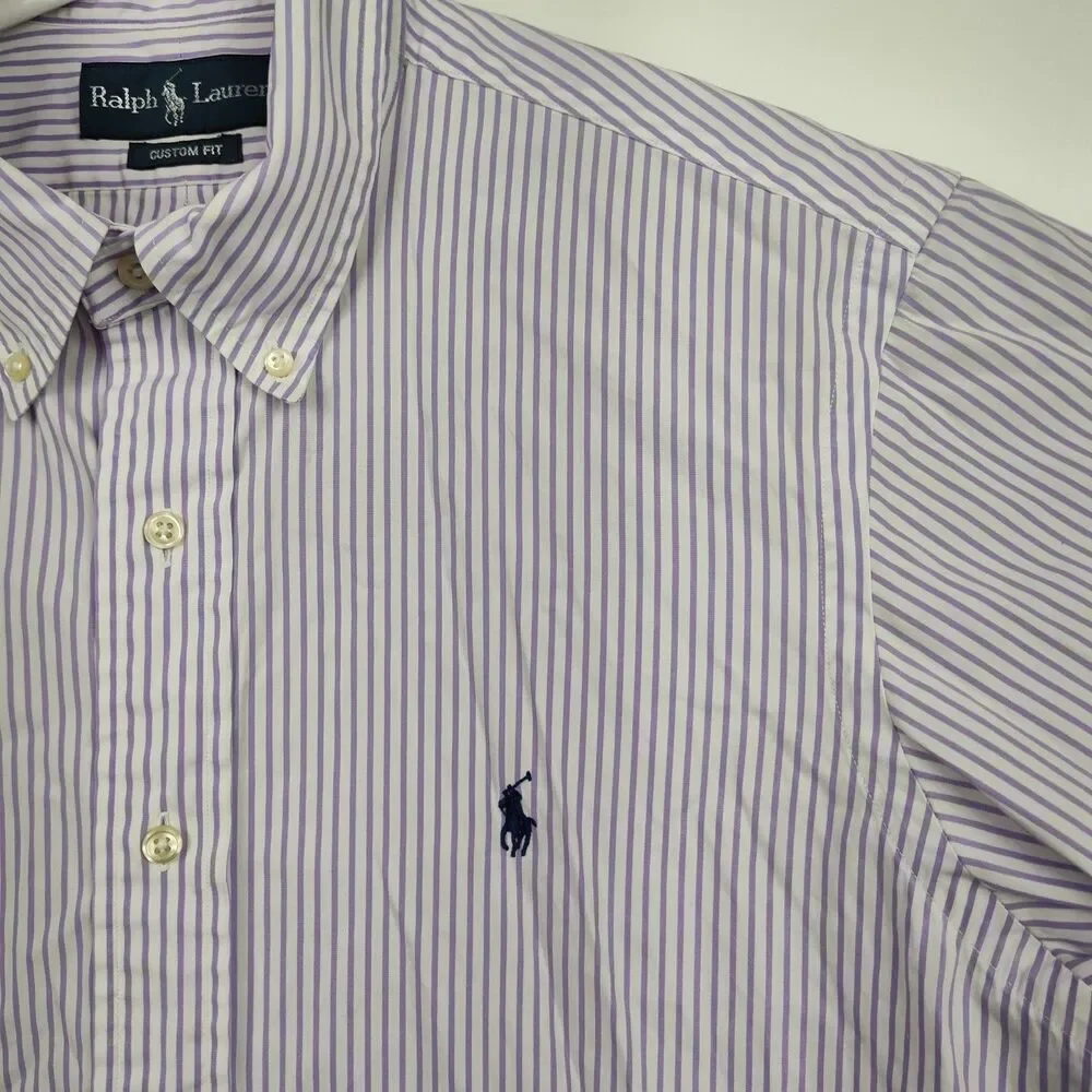Ralph Lauren men's button-up shirt, 16, 34/35, purple stripe, long sleeves VGC - Picture 2 of 9